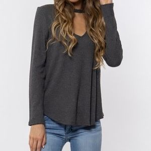 Waffle V-Neck Top with Choker